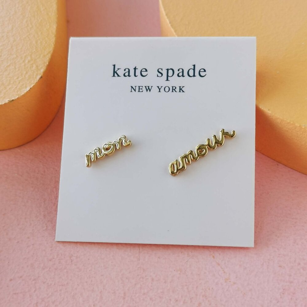 Kate Spade - True Love Mon Amour Gold stud earrings - NEW